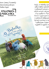 Grafika prezentująca okładkę książki, obok informacje o wydawnictwie, poniżej rysunki baśniowych bohaterów.